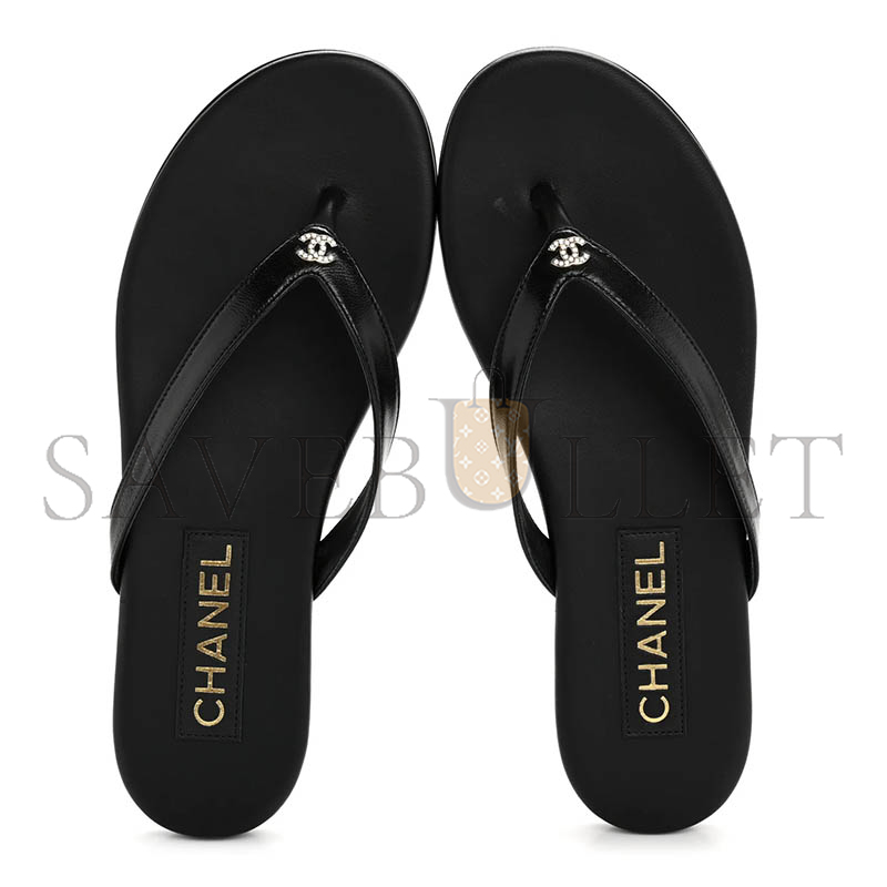 Ch**el lambskin crystal cc thong sandals
